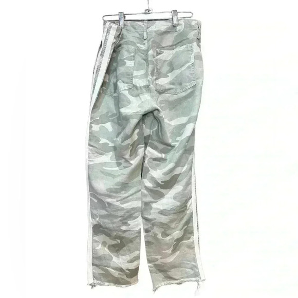 Mother The Shaker Chop Crop Fray Green Camo Stripe Linen Pants Desert Print - Picture 3 of 6